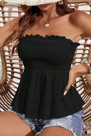 Smocked Chest Bandeau Frill Solid Tops