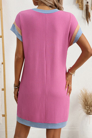 Color Block Round Neck Casual Dress