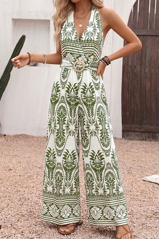 Resort Style V Neck Halter Neck Jumpsuit