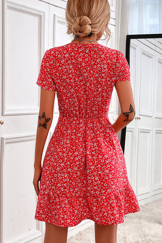 Fashion Floral Print V Neck Mini Dress