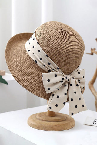 Retro Polka Dot Bow Straw Hat