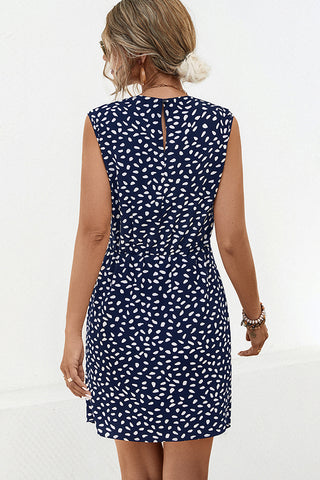 Polka Dot Print Cowl Neck Sleeveless Mini Dress