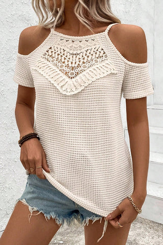 Lace Patchwork Solid Off-Shoulder Casual Top
