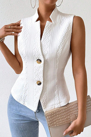 Solid Color Stand Collar Button Vest