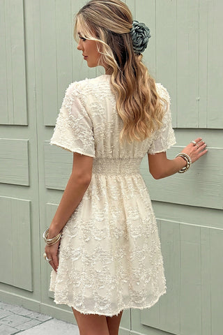 V Neck Solid Color Casual Mini Dress