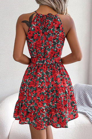 Floral Print Halter Neck Tie Waist Mini Dress