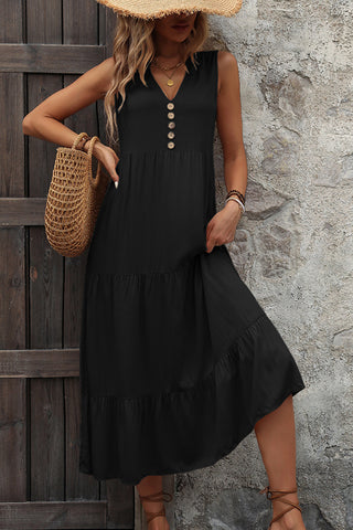 V Neck Solid Color Loose Casual Dress