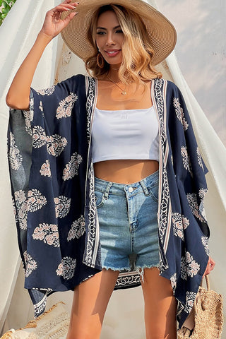 Fashion Printed Open Front Loose Cape Coat