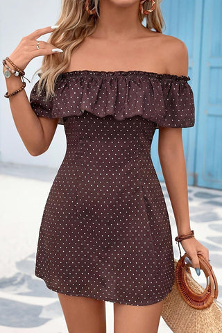 Off The Shoulder Polka Dot Print Mini Dress