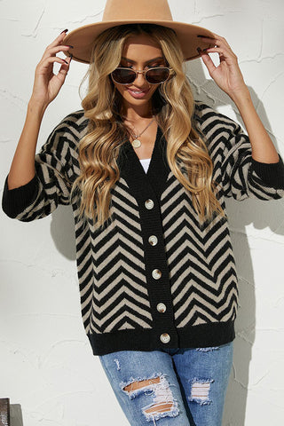 Color Block Button Patchwork Cardigan Sweater