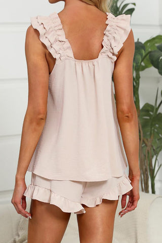 Solid Color Frill Sleeveless Two Piece Set