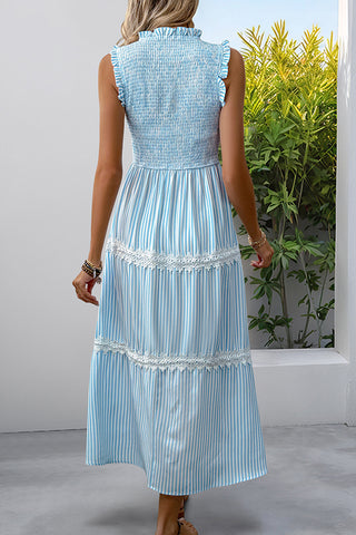 Lace Patchwork Smocked Printed Dress