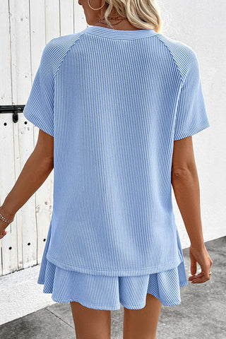 Solid Round Neck Top & Mini Skort Two Piece Set