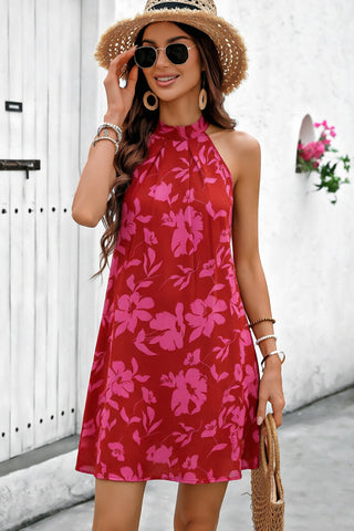 Fashion Printed Halter Neck Mini Dress