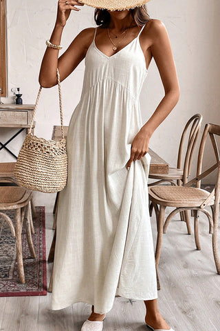 Solid Color V Neck Tie Back Maxi Dress