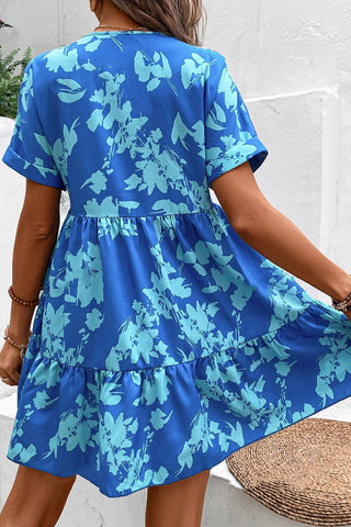 Resort Style V Neck Printed Casual Dress