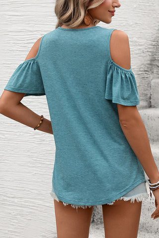 V Neck Solid Off-Shoulder Ruched Casual Tops