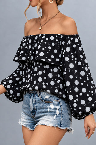 Off-Shoulder Polka Dot Print Puff Sleeves Top