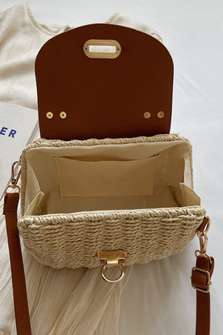 Boho Chic Color Block Bamboo Weave Bag