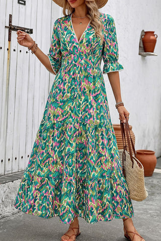 Fashion Ethnic Style V Neck Printed Dress