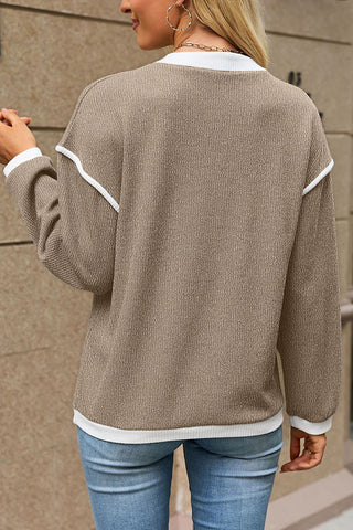 Color Block Button Long Sleeve T-Shirt