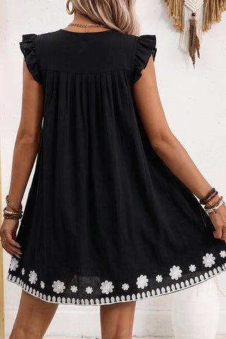 Color Block White Embroidery Casual Mini Dress