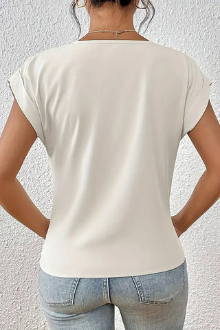 V Neck Solid Criss Cross Design Casual Top