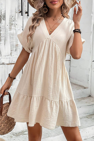 Solid Color V Neck Short Sleeve Casual Dress
