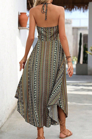 Ethnic Style Printed Cutout Halter Neck Dress