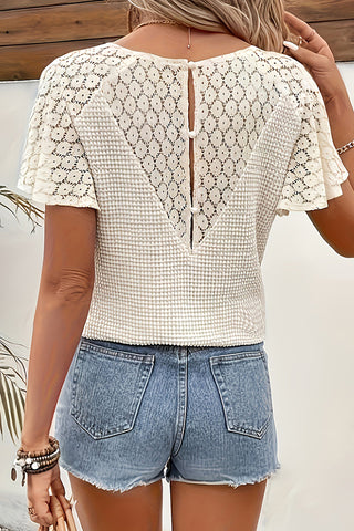 V Neck Lace Patchwork Knitted Casual Top