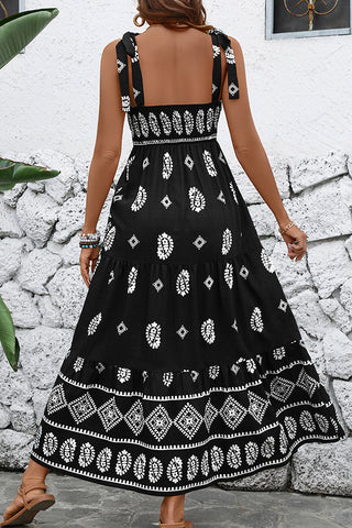 Ethnic Printed Tie Shoulder Maxi Dress