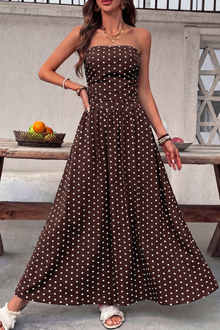 Dots Print Sleeveless Bandeau Retro Dress