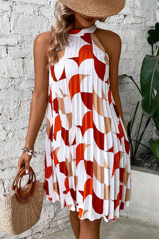 Fashion Printed Pleated Mini Dress