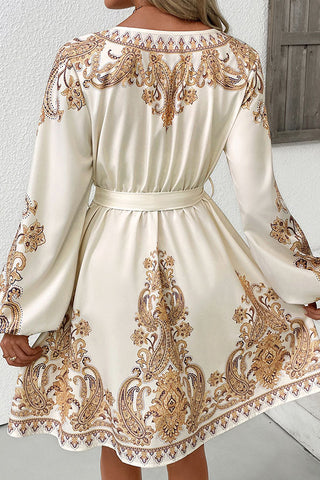 Retro Ethnic V Neck Paisley Print Dress