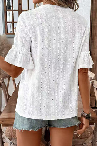 Solid Color Ruffle Sleeve Casual Tops