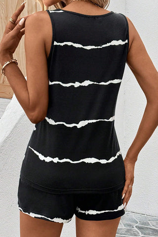 Color Block Round Neck Casual Two Piece Set