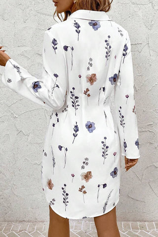 Floral Print Lapel Casual Shirt Dress