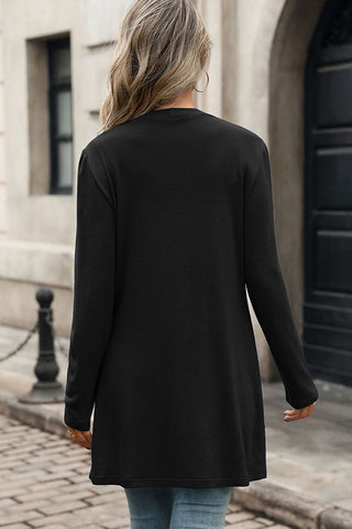 Solid Color Open Front Button Loose Cardigan