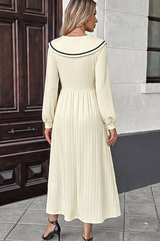 Color Block Sailor Collar Lantern Sleeve Dress