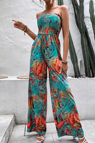 Fashion Printed Smocked Bandeau Jumpsuit