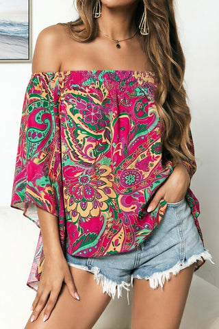 Off The Shoulder Bohemian Print Casual Top