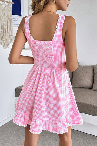 Lace Patchwork Plaid Print Mini Dress