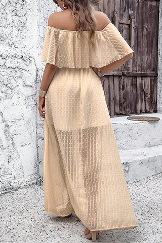 Solid Color Off The Shoulder Slit Design Dress