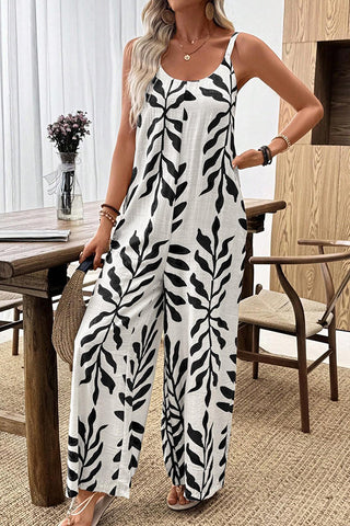 Leaf Print Resort Style Casual Jumpsuit