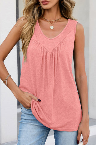 Solid Color V Neck Sleeveless Casual Tops