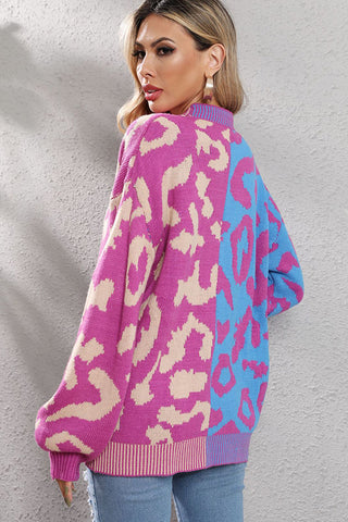 Leopard Patchwork Color Block Button Cardigan