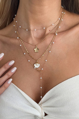Fashion Faux Pearl Flower Layered Necklace
