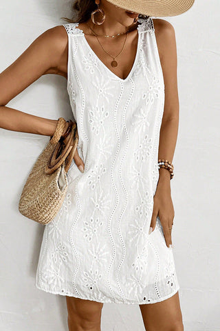 Lace Patchwork V Neck Solid Mini Dress