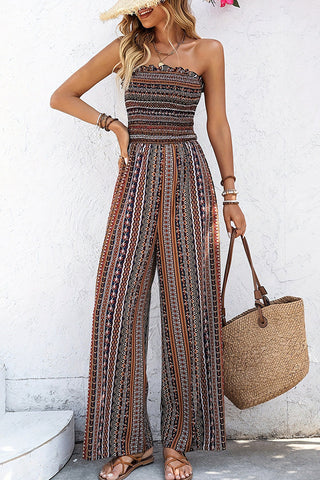 Fashion Printed Bandeau Frill Casual Jumpsuit
