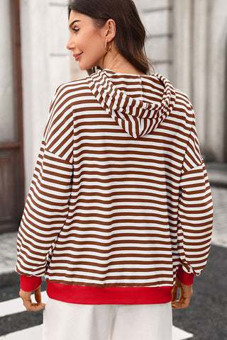 Stripe Print Color Block Hooded Pocket Sweatshirt